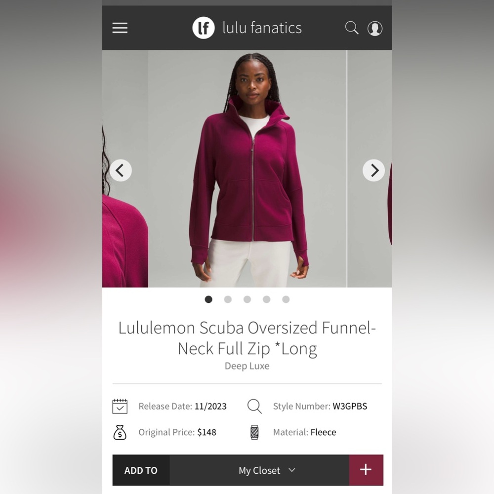 Lululemon Scuba Oversized Funnel Full Zip